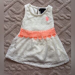 Girl 12M U.S. Polo Assn Dress - Sleeveless Cream & Neon Lace Two Layer Dress